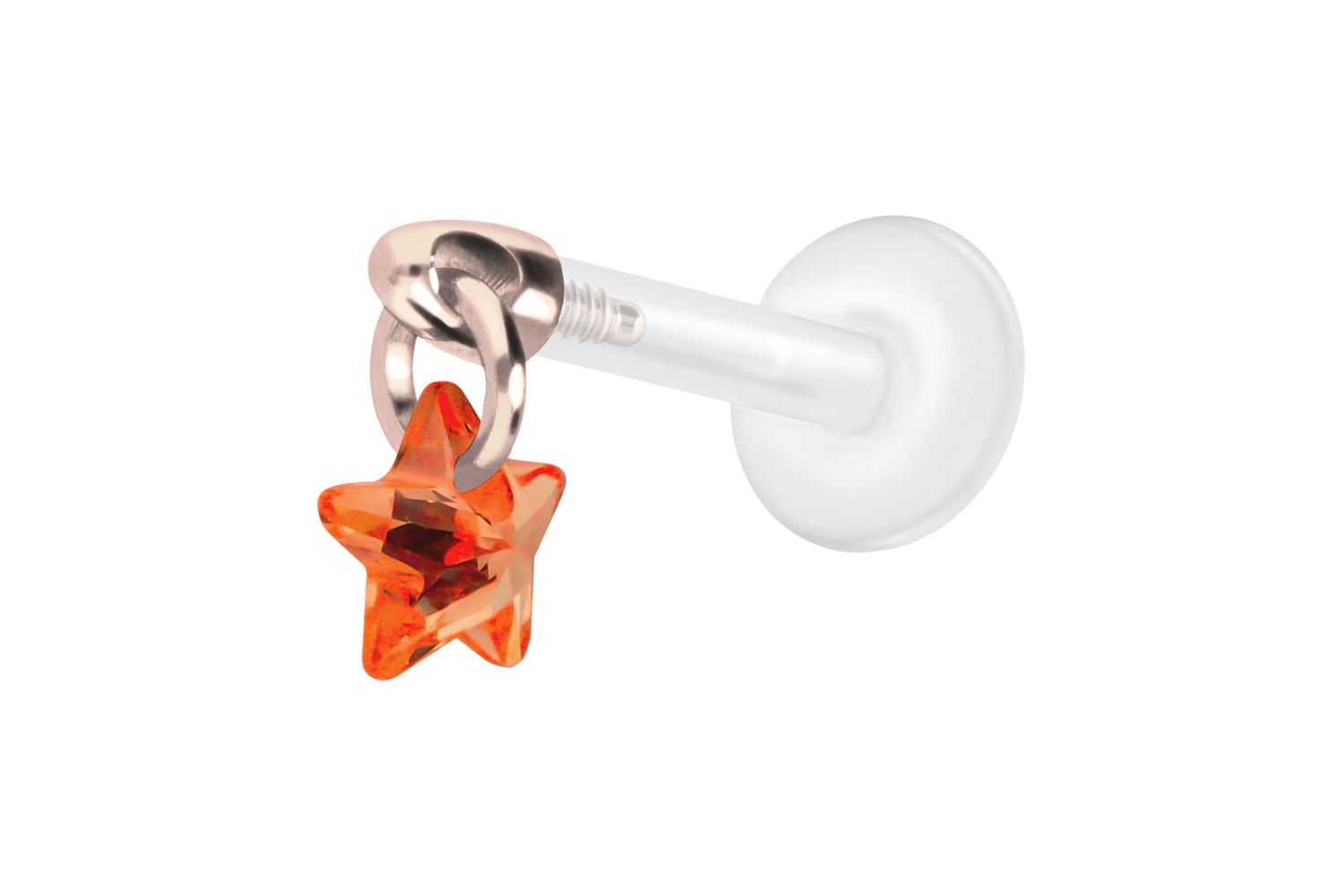 PTFE Labret Piercing mit Innengewinde + Titan-Aufsatz KRISTALLSTERN